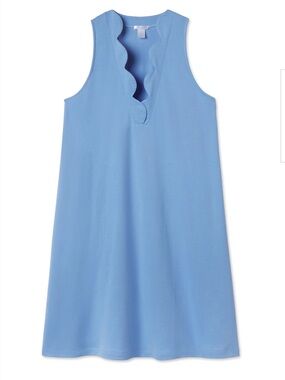 Lake Pajamas Pima Cotton Scallop Neck Tank Nightgown Blue Sleep Dress Medium